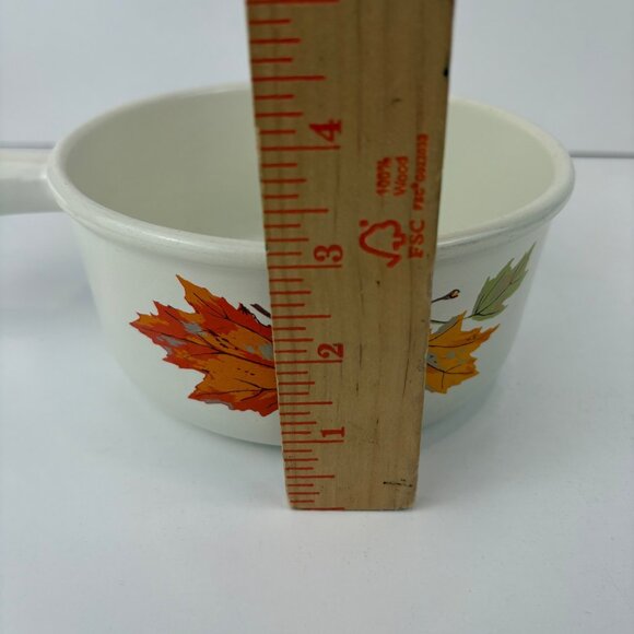 Vintage Descoware Belgium White Enamelware Saucepan With Lid Autumn Leaf Design - Picture 10 of 10